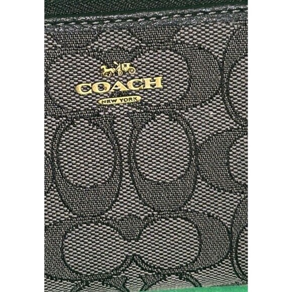 COACH Jacquard Small Zip Around Wallet In Signature Denim CP431 Black/gray Purse - Picture 2 of 10